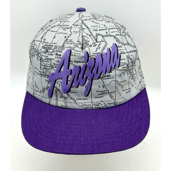 Vintage 90s Arizona All Over Print Hat Snapback Cap Grey Purple Hip Hop P Cap - Picture 3 of 10